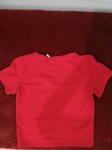 Red V-neck Cropped T-Shirt