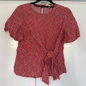 Chic Red Floral Tie-Front Top