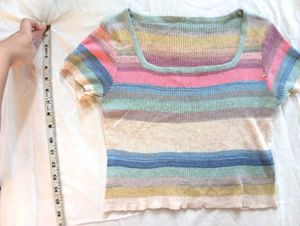Striped Square Neck Knit Top