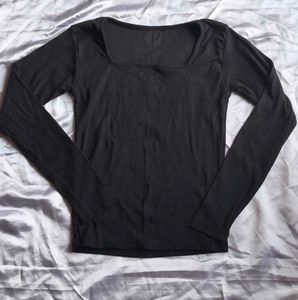Classic Black Long Sleeve Square Neck Top