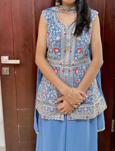 Brand new Blue Embroidered Indo western  Set