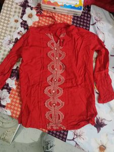 combo of 2 Red Embellished top and cartoon tshirt