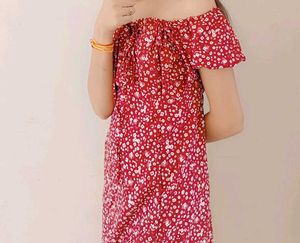 Red Floral Off-Shoulder Midi Dress