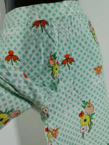 Sea Green Printed Overcoat Style Kurta Set