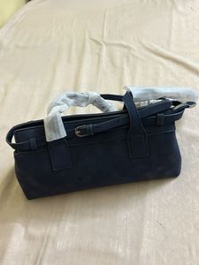 classy navy blue leather suede bag