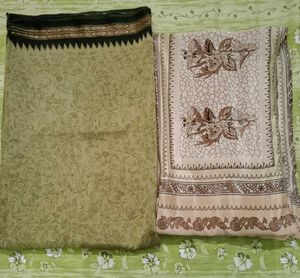 Combo Of 2 Ethnic Saree Set Green Cream Silver
