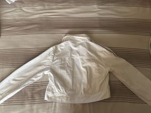 White Crop Denim Jacket with Side Stripes