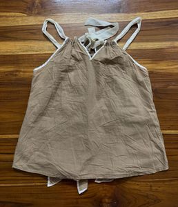 Ruffled Sleeveless Brown Top