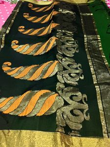 Elegant Green Cotton Silk Saree