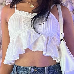 Chic White Ruffled Camisole Top