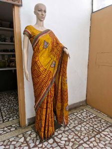 Mustard Yellow Festive Saree with Stitched Blouse