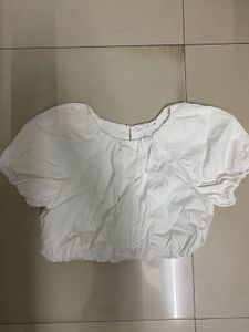 White Puff Sleeve Cropped Top