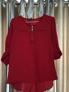 Chic Red Zipper Detail Top