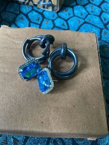 Statement Earrings - Blue Gem Accents
