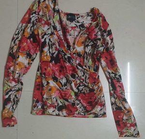 V-Neck Floral Print Long Sleeve Top
