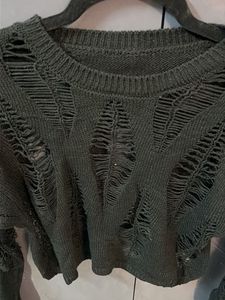 Distressed Black Knit Sweater