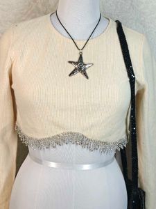 Zara Cream Ribbed Cropped Top