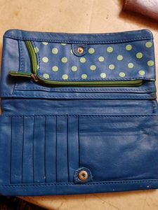 Blue Soft Polka Dot Leather Wallet