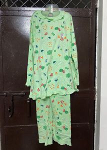 Cute Green Cartoon Print Night Suit