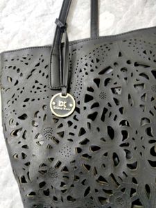 DAYNA KORR  Black Laser-Cut Tote Bag