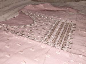 Embroidered Pink frock style Kurta