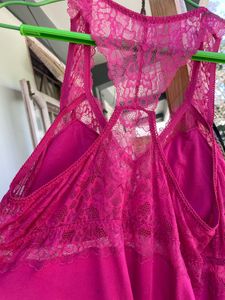 Vibrant Pink Lace Trim Nightgown