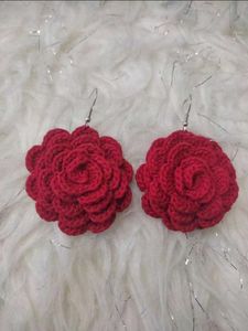 Red Crochet Flower Earrings