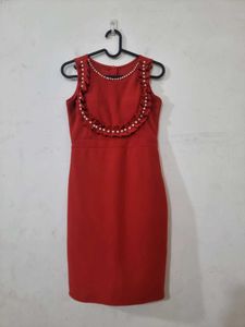 026 Red Pearl Neckline Sheath Dress