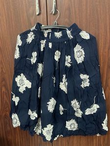 Navy Floral Print Balloon Skirt - S size