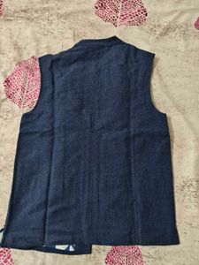 Blue Ethnic Sleeveless Nehru Jacket