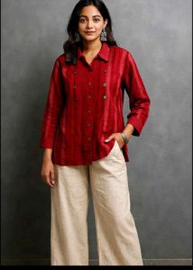 Red Striped Collared Shirt