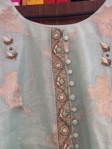 Elegant Mint Green Embroidered Suit Set negotiable