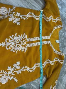 Elegant Yellow Kurta Set with White Embroidery