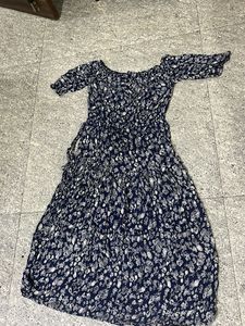 Blue Floral Off-Shoulder Midi Dress