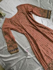 ✨Beautiful Peach Mirror Work Dress✨