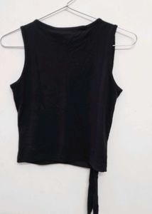 Black Cropped Top with Tie Shoulders