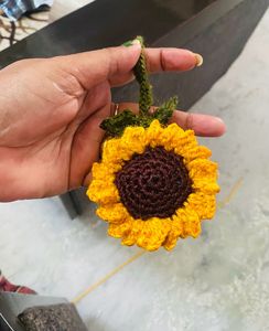 Handmade Crochet Sunflower Keychain Charm
