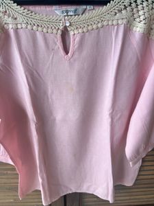 Pretty Pink Crocheted Neck Kurta