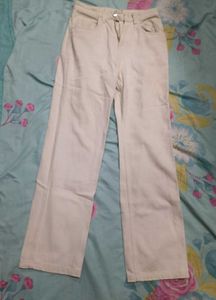 Cream Wide Leg Jeans