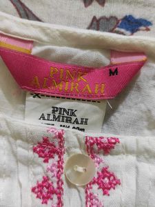 Elegant White Kurta with Pink Embroidery