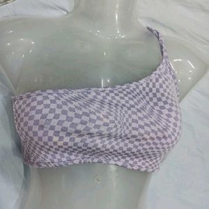 😍 One Shoulder Checkered Crop Top