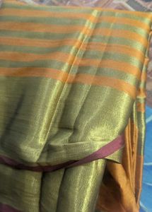 Vibrant Orange Saree with Golden Stripes