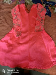 Neon Peach Kids Kurta With Detachable Jacket For 5-7 Years Gitlrls