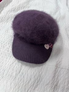 Purple Fuzzy Baseball Cap with Heart Detail