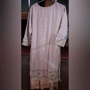 Embroidered Pink  layered Kurta with side adjustab