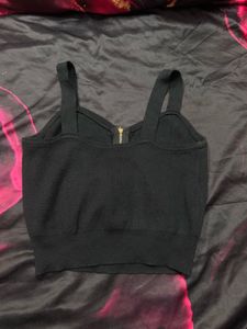 Black Zip-Up Crop Cut out Tank Top