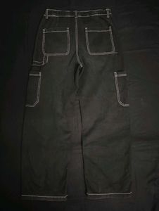 Black Contrast Stitch Cargo Pants