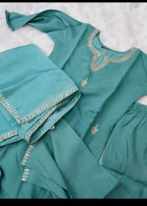 Beautiful Teal Kurta Set with Embellishments