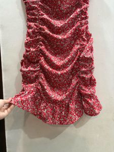 Red Floral Ruched Mini Dress | adjustable straps