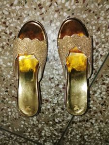Sparkling Gold Embellished Wedge Sandals